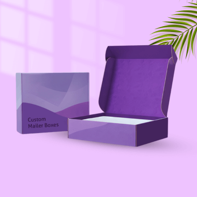 Purple colour mailer shipping boxes stacked together, featuring a sleek and professional design for secure packaging.
