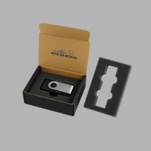 black mailer box with foam insert for usb device packaging for secure shipping