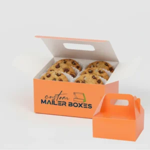 two custom mailer boxes for cookies in a vibrant orange color with 